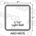 Aluminum Tubing, Square (1" x 1" x 1/16")