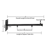 Flat End - 60"<font color=#FF0000> Fixed</font> - <font color=#FF0000>Wall Mount</font> Straight Arm Bracket