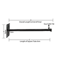 Flat End - 48"<font color=#FF0000> Adjustable</font>  - <font color=#FF0000>Wall Mount</font> Straight Arm Bracket