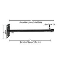 Ball End - 48" <font color=#FF0000>Adjustable</font> - <font color=#FF0000>Wall Mount</font> Straight Arm Bracket